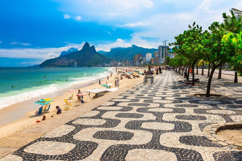 Ipanema beach with mosaic of sidewalk