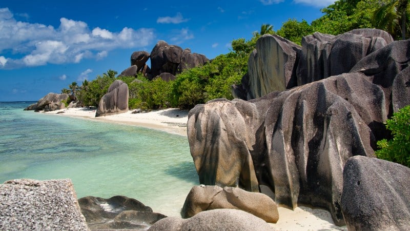 View of Anse Source d’Argent beach in Seychelles