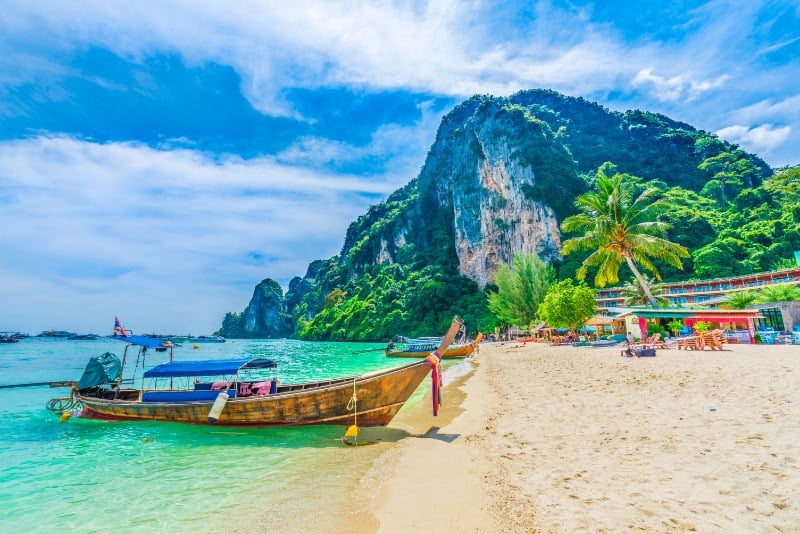 Traditional longtail boats parking in Phi Phi island, Krabi Province