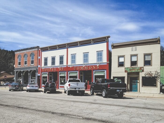 Building with parked cars in Lanesboro, Minnesota